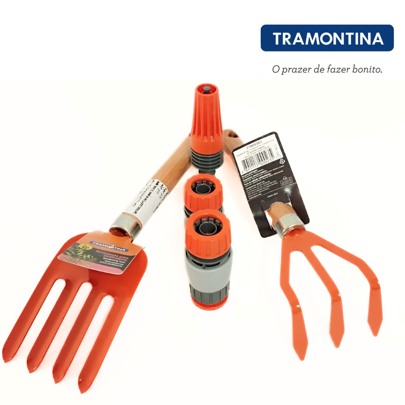 Pack Jardinage TRAMONTINA : Fourche à Biche, Cultivateur et Kit d'Irrigation